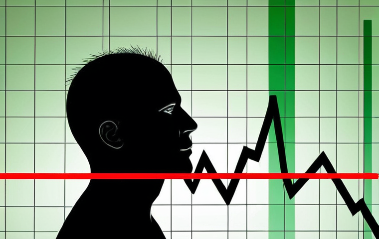 An abstract, emotive illustration symbolizing loss aversion in financial markets. A human figure, possibly a silhouette, stands in turmoil before a sharply descending red line graph, representing significant financial loss. This downward trend is visually accentuated with jagged, painful spikes and dark, heavy colors, contrasting with a smaller, softer upward green line graph representing a gain. Subtle, almost imperceptible neural pathways or brain contours are integrated into the background, highlighting the psychological and biological roots of the emotion. The overall mood is tense and reflective, emphasizing the disproportionate impact of loss.